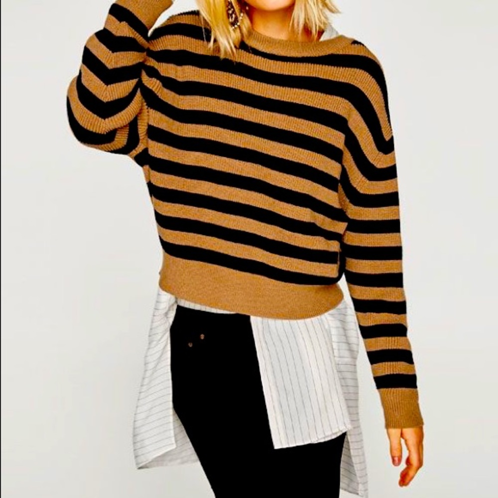 2/$15🆑EUC CROP SWEATER BLK/TAUPE STRIPE